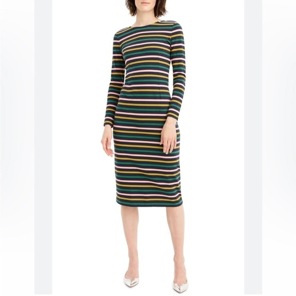 J.CREW Long-sleeve Striped Cotton Professional Sheath Midi Dress Sz 8 - Picture 3 of 11